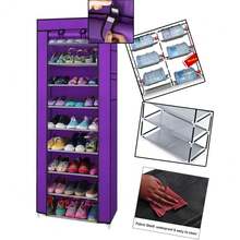 10-Tier Shoe Rack - Stainless Steel | Shoe Storage | Waterproof Fabric | Shoe Rack With Non-Woven Fabric Cover | Free Assembly, Dustproof Stackable Shelving For Entryway Closets - Purple - View 6