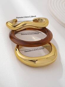 3 件美式欧式基本款袖口手镯套装，女士日常佩戴叠戴手链首饰，超大粗袖口手链 - 彩色 - 查看 3