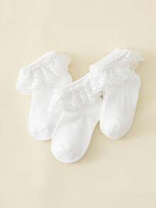 3 Pairs Baby Girls Mid-Calf Lace Princess Socks, Breathable Mesh With Lace Trims, Summer Daily Wear & Wedding Outfits | Baby Socks | Newborn Socks | Toddler Socks