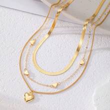 Multi-Layer Heart Pendant Necklace Set, Jewelry For Women - Gold - View 3