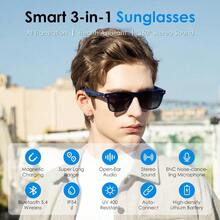 Smart Bluetooth Sunglasses – AI Translator, Polarized UV Lenses, 11H Battery, Voice Control, Mic & Speakers, For Men And Women - Blue Frame+Gradient Lens - View 3