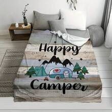 Gemütliche Camper Digital-Muster Flanell-Decke - Weich, warm, Ganzjahres-Überwurf für Sofa, Bett, Büro, Reisen - Modernes gewebtes Polyesterfleece mit Wohnmobil- und Camping-Design, maschinenwaschbar, hypoallergen, perfekt für Camping, Lesen und Entspannung, Camping Dekoration