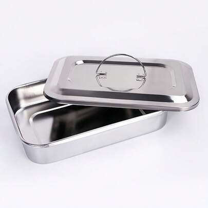 Bandeja de esterilización de acero inoxidable reforzada con tapa, caja de almacenamiento profesional de uso múltiple, adecuada para herramientas de barbería, uñas, maquillaje y tatuaje