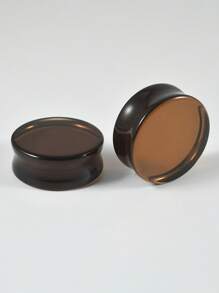 1 par de enchufes y túneles de vidrio para dilataciones - marrón oscuro tipo café expreso, con doble pestaña, expansores de peso corporal para pendientes estirados