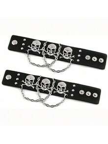 Men Women Uniesex Leather Gloves Metal Chain Cosplay Goth Fingerless Gloves - gloves with bracelet(帶手鐲的手套) - 查看 5