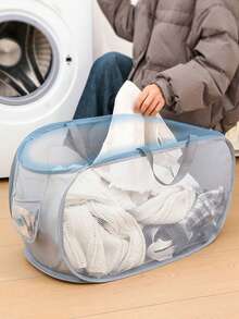 1pc New Foldable Laundry Basket, Large Capacity Storage Laundry Basket, Bathroom Storage Basket. Durable Collapsible Laundry Baskets, Mesh Pop Up Laundry Hamper With Side Pocket, Laundry Hamper, Washing Basket Bathroom Organizer, Basket, Storage Basket, Foldable Laundry Basket