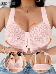 Plus Size Women's Fashion Comfortable Wireless Lace Patchwork Bra, Lift