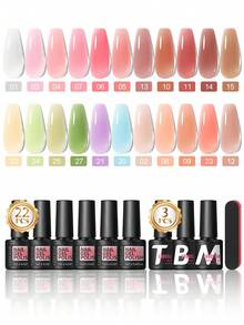 COSCELIA 25PCS Gel Nail Polish Set 22 Colors With 3 Base And Top Coats Soak Off UV LED For Spring Summer Home Manicure Gift For Vacation - Misty Lcy Tea - View 1