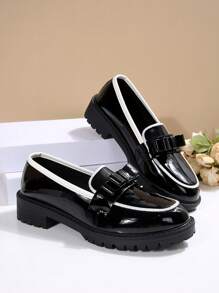 Women's Casual Contrast Color Leather Loafers, College Style