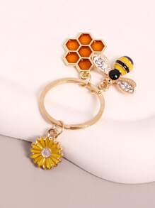 1pc Bee Flower And Honeycomb Keychain Simple Floral Bag Pendant Decoration Accessories For Women, Girls,Mother's Day Gift Car Accessories Bag Charm Backpack For School