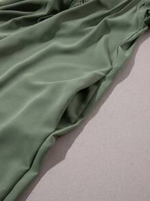 Acelitt Summer Fog Green Ruffled Sleeves V-Neck Ruffled Casual Dress