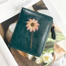 1pc Women Short Wallet With Sunflower Embroidery, Vintage Fashion Sunflower Zipper Coin Purse, Suitable For Girls, Ladies, Office Workers, And Professionals, Great For Work, Business Trip, Commute, Outdoor, Travel
