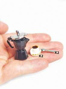 1pc/5pcs/6pcs 1:12 Scale Dollhouse Mini Coffee Maker Set, Realistic Metal-Tone Coffee Pot Model With Resin Coffee Cup/Saucer, Metal Spoon, Kitchen Accessories For Toy House, Party Decor, Interesting Lifelike Playset!