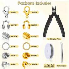 Yiwu Qiyou Accessories Co., LTD 1200件/套/盒 CNMP 首饰制作配件，包括压接盖、CMP 管、手链扣、压接端头、开口圈、压接钳和串珠线，适用于手链和女士时尚手机挂绳 DIY