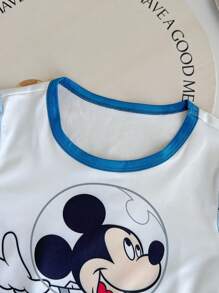 2 pièces/Set Pyjama enfant avec Top à manches courtes col rond et pantalon long, design combinaison spatiale mignon Mickey Mouse