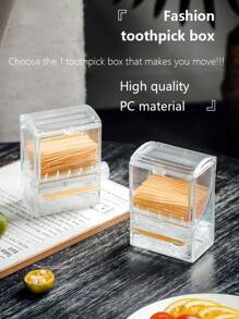 1pc Square Rotatable Toothpick Holder, Creative Toothpick Dispenser, Transparent Toothpick Container, Toothpick Storage Box, Suitable For Living Room, Dining Room, Bar, Dining Table, Toothpick Storage
