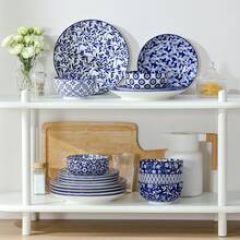 vancasso 18-Piece Multi-Colored Stoneware Tableware Set, Dinner Plate, Dessert Plate And Soup Plate, Hand-Painted Stoneware Combination Set With Spiral Pattern For 6 People - 彩色 - 查看 6