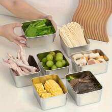 (5/6/8-Piece Set) 304 Stainless Steel Storage Containers For Outdoor Picnics(5.31 Inches * 4.13 Inches), With Square Lids, Airtight And Stackable, Reusable, Refrigerator And Kitchen Supplies, Perfect For Family Parties, Outdoor Gatherings, Birthday Gifts, Holiday Gifts - Bạc - Xem 7