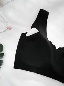 Sujetador sin aros de mujer, negro, sexy, con espalda de tirantes, cómodo, transpirable, con copas desmontables, sin costuras y cierre frontal