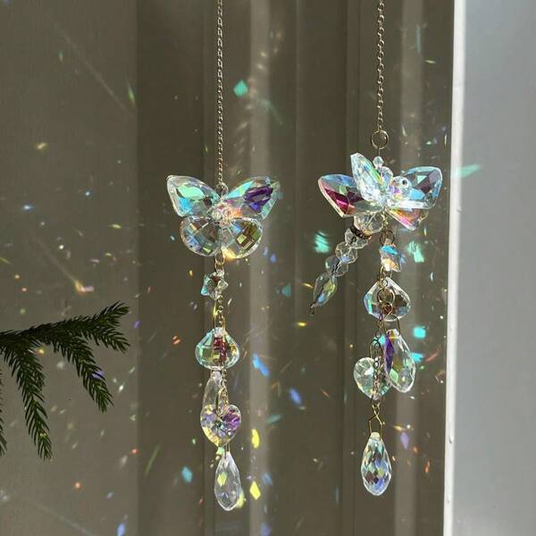1 peça de decoração para pendurar em vitral - Apanhador de sol vibrante com design de borboleta e libélula, ideal para jardim, pátio e presentes de inauguração de casa