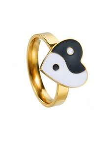 1pc Vintage Yin Yang Heart Shape Ring, New Design Stainless Steel Couple Rings - Multicolor - View 22