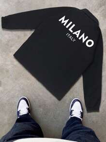 Men's Long Sleeve Casual Letter Graphic Simple Fashionable Turndown Collar Printed Jacket , Spring Autumn, Fall