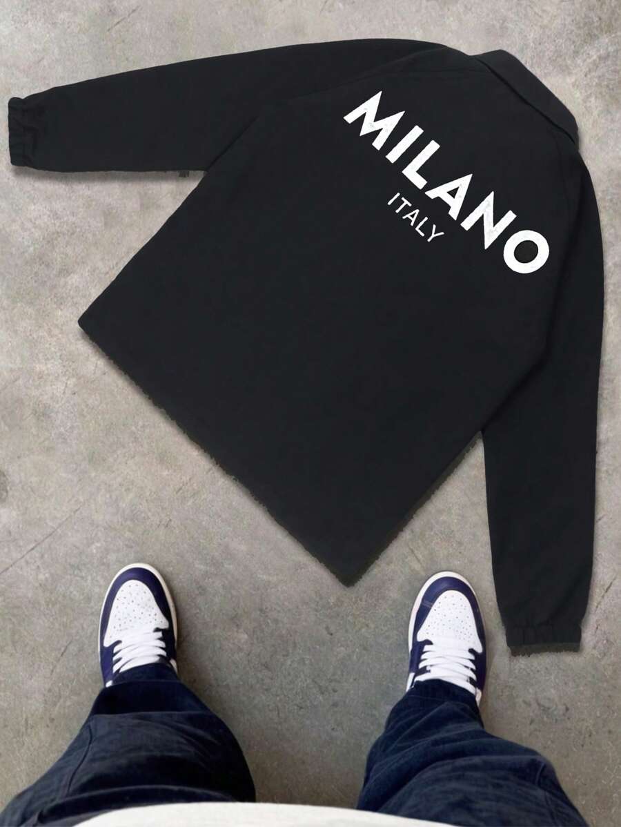 Men's Long Sleeve Casual Letter Graphic Simple Fashionable Turndown Collar Printed Jacket , Spring Autumn, Fall