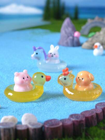 8 peças de decorações luminosas de resina para aquário - animais fofos e boia de natação de pato brilhante, unicórnio, boia de natação com cabeça de veado, acessórios de mini aquário de flamingo, enfeites de estatueta transparentes feitos à mão adequados para todas as ocasiões, escritório, decoração interna, externa