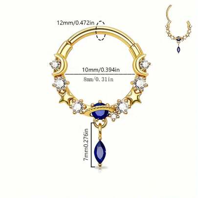 1pc 16G 316 Stainless Steel Moon Star Hoop Nose Ring For Women Girl,Inlaid Shiny Zirconia Dangle Tragus Cartilalge Earring Accessories Jewelry Suitable For Daily Party Banquets Wear