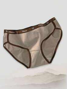 4 条装运动风格女士棉质内裤，熊字母单色女士三角内裤，无缝透气中腰女童内裤。