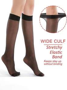 5 Pairs Women's Black Semi-Transparent Mid-Calf Stockings, Versatile For Daily Wear, Cozy Socks