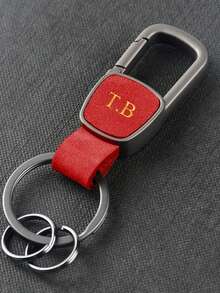 Personalized Luxury Emboss Letters Initials Faux Leather Sleek Double Ring Design Key Holder For Men Women Compact Stylish Accessory For Keys - Multicolor - View 4