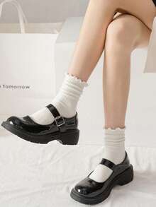 5 Pairs Women's Ruffled Frilled Mid-Calf Socks, White Lolita Style Crew Socks For Spring, Autumn & Winter - Multicolor - View 4