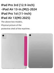 1 pieza Funda para Tablet de 3 pliegues con ranura transparente para lápiz, color magenta, con ranura incorporada para lápiz, soporte de 3 pliegues, función de suspensión/activación magnética, carcasa protectora suave de TPU resistente a caídas y desgaste, minimalista/casual/empresarial/clásica para iPad