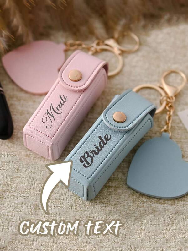 1 pezzo Portachiavi personalizzato a forma di rossetto con lettere, borsetta personalizzata per il rossetto, regalo per damigelle, portachiavi a forma di rossetto con specchio, scatole personalizzate anti-smarrimento per il rossetto