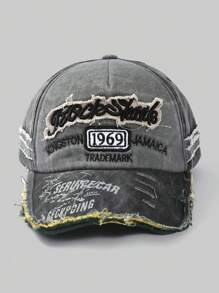 1pc Vintage Style Embroidered Letter Distressed Washed Hole Unisex Baseball Cap