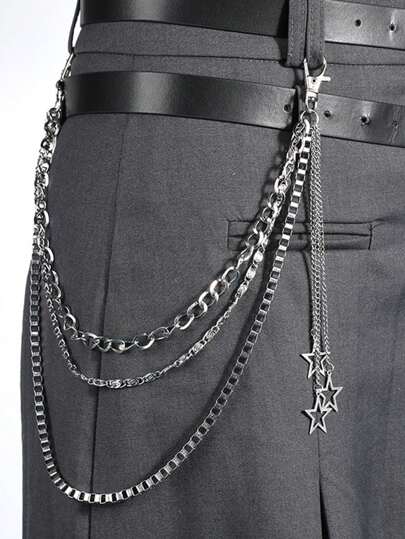 1pc Punk Rock Multi-Layer Silver Metal Hollow Star Pants Chain, Gothic Fashion Accessory Halloween