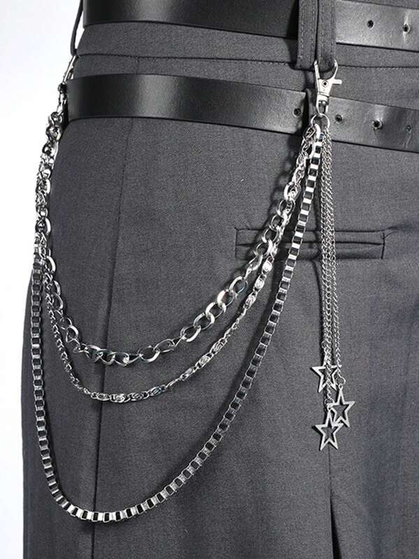1pc Punk Rock Multi-Layer Silver Metal Hollow Star Pants Chain, Gothic Fashion Accessory Halloween