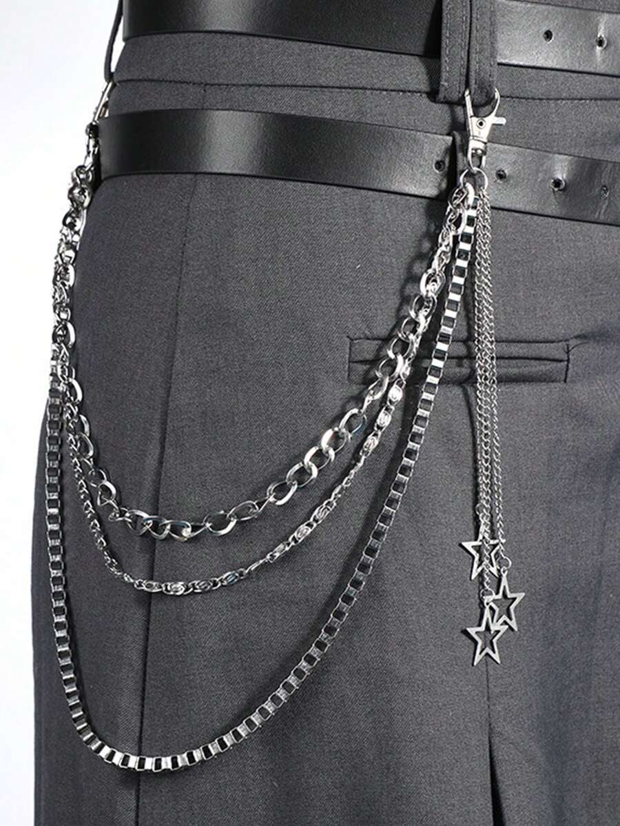 1pc Punk Rock Multi-Layer Silver Metal Hollow Star Pants Chain, Gothic Fashion Accessory Halloween