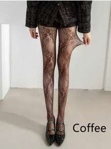 1 par de pantimedias retro francesas de alta gama con encaje de rosa, mallas de gran elasticidad, calcetines ajustadores de jacquard calados
