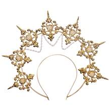 1 pieza Diadema tipo halo de aleación dorada estilo lolita, accesorio para el cabello con corona de cristales al estilo gótico glamoroso, adecuado para bodas, fiestas, sesiones de fotos, cosplay y vuelta al colegio