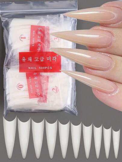 500 piezas/Paquete Puntas de uñas de arte de acrílico, cápsulas de práctica de uñas en forma de ataúd, pegatinas de uñas artificiales de gel suave de cobertura completa, herramientas de arte de uñas, uñas postizas, suministros para uñas