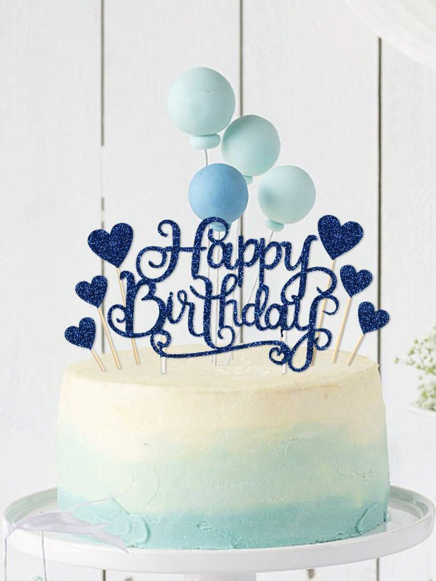 7 件闪光细节生日派对蛋糕装饰，圣诞节 - 藍色 - 查看 1