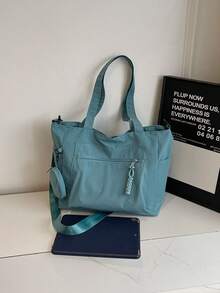 大容量男女通用手提包带零钱包 1 件新款韩版学院风中学生书包休闲包斜挎包单肩包帆布包斜跨包，女士包带小钱包，购物、度假书包，时尚拉链手提包，大号学校手提包，多个隔层，适合海滩、学校、工作和日常使用