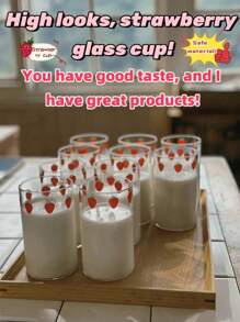 Klares Glas Trinkglas mit Erdbeerdruck mit passendem Glas-Trinkhalm - Süße Kawaii Trinkbecher für Wasser, Saft, Milch, Eistee - Lustiges Obst-Muster Küchenglasware für den täglichen Gebrauch zu Hause und Partys - Robuste Getränkegläser, ideal als Geschenk für Mädchen und Frauen