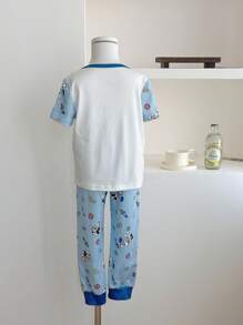 2 pièces/Set Pyjama enfant avec Top à manches courtes col rond et pantalon long, design combinaison spatiale mignon Mickey Mouse