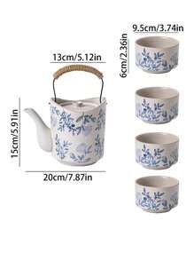 1 Set de tetera con taza de té de estilo japonés, con capacidad grande y asa con diseño floral, juego de té de porcelana blanca gruesa y vintage con filtro, tetera de cerveza de restaurante, de vuelta a la escuela