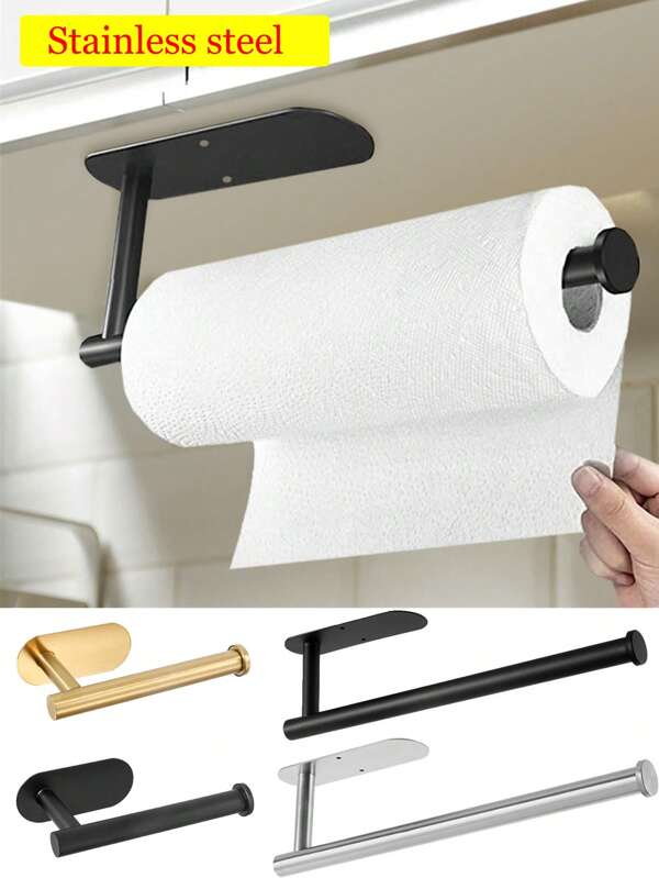 1pc Simple Kitchen/Bathroom Storage Rack, Can Be Used As Paper Towel Holder, Napkin Holder, Cloth Rack, Available In Gold, Silver, Black, Simple Styles, Multiple Size & Style Options. Home Decor, Kitchen Accessory Storage, Bathroom Organizer