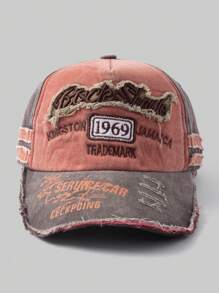 1pc Vintage Style Embroidered Letter Distressed Washed Hole Unisex Baseball Cap