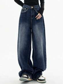 Women's Casual Washed Wide-Leg Denim Jeans